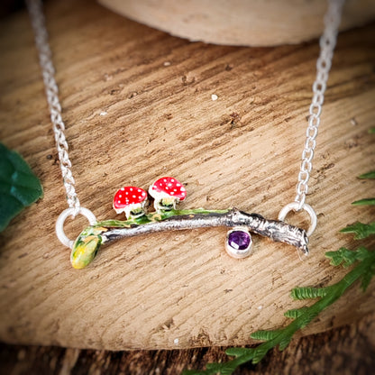 Hand Painted Mushroom Twig Necklace
