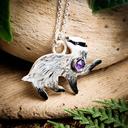 Hand Painted Badger Necklace