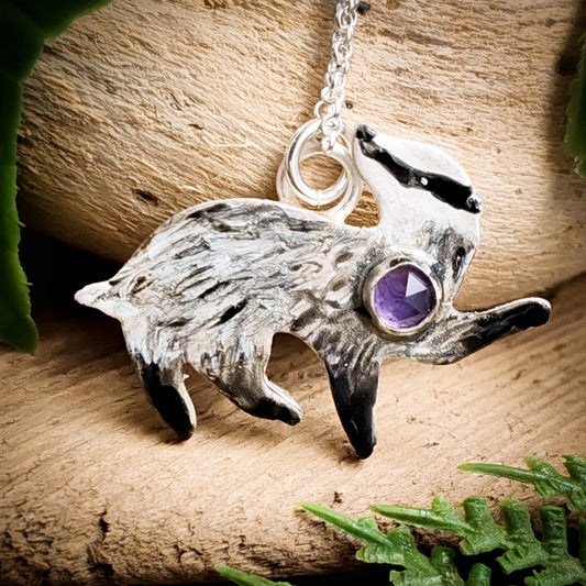 Hand Painted Badger Necklace