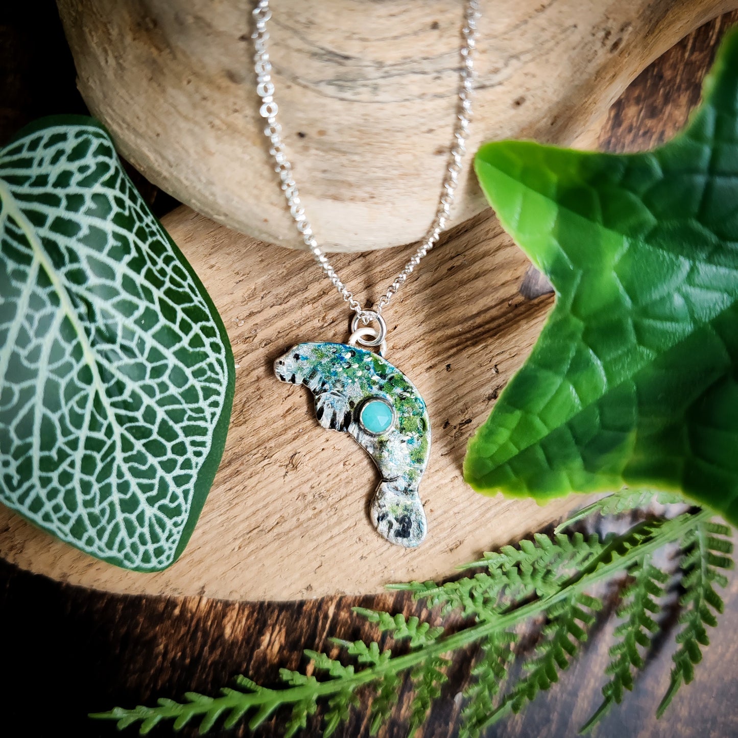 Hand Painted Manatee Necklace