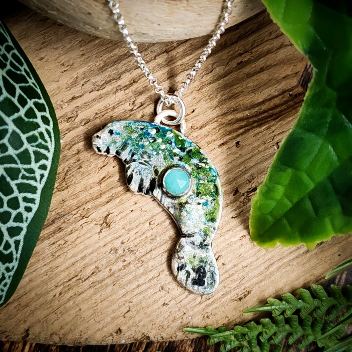 Hand Painted Manatee Necklace