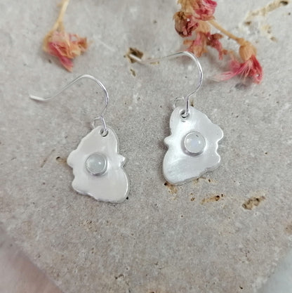 Moth Dangle Earrings With Rainbow Moonstone