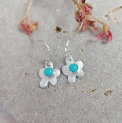 Organic Flower Dangle Earrings With Turquoise