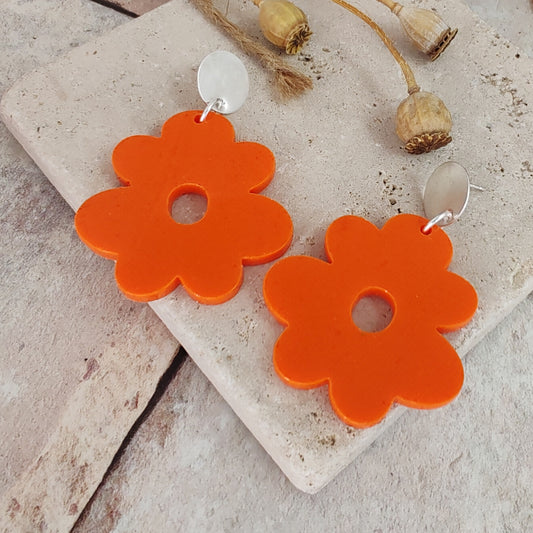 Silver And Resin Abstract Flower Oversized Earrings