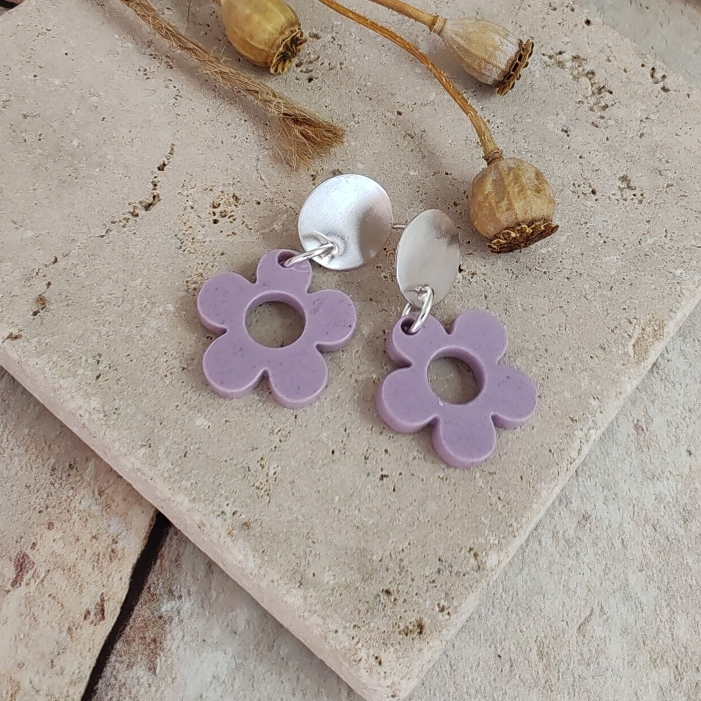 Silver And Resin Daisy Oversized Earrings