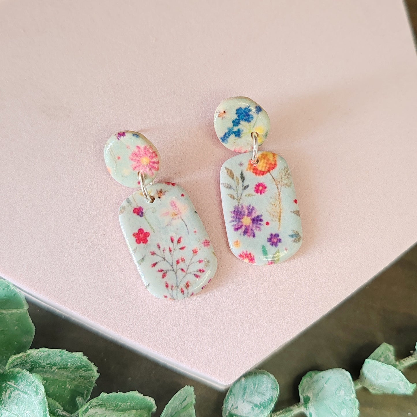 Light Blue Wildflower Dangle Earrings
