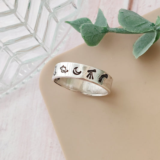 Stargazer Silver Ring | Celestial Astronomy Band | North Star Big Dipper Moon Saturn Ring | Handmade Sterling Silver