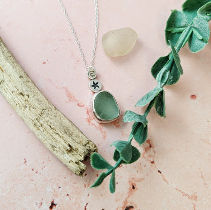 Seafoam Coloured Sea Glass Necklace With Starfish