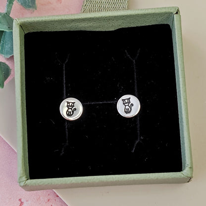 Cute Cat Silver Stud Earrings