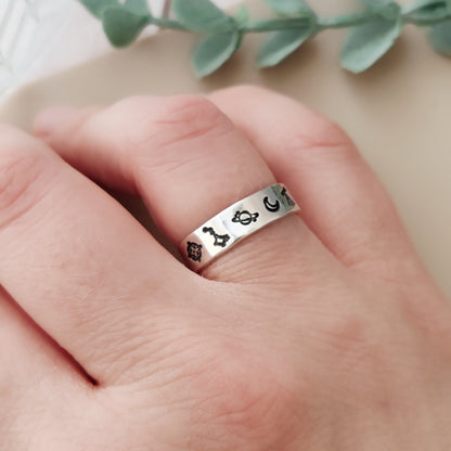 Stargazer Silver Ring | Celestial Astronomy Band | North Star Big Dipper Moon Saturn Ring | Handmade Sterling Silver