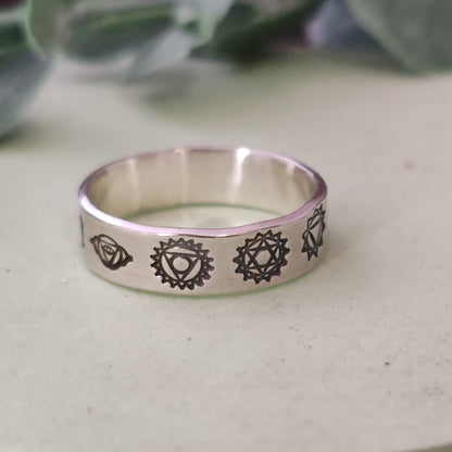 Seven Chakras Ring - Sterling Silver - Can be personalised