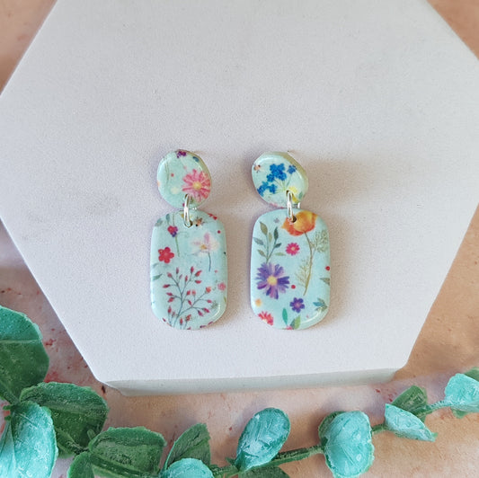 Light Blue Wildflower Dangle Earrings
