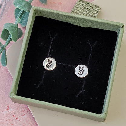 Cute Cat Silver Stud Earrings
