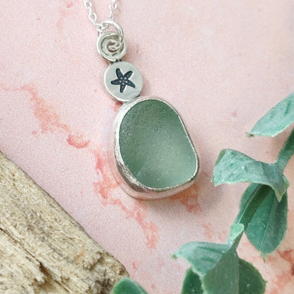 Seafoam Coloured Sea Glass Necklace With Starfish