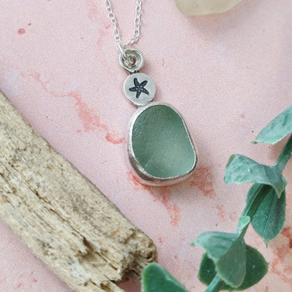Seafoam Coloured Sea Glass Necklace With Starfish