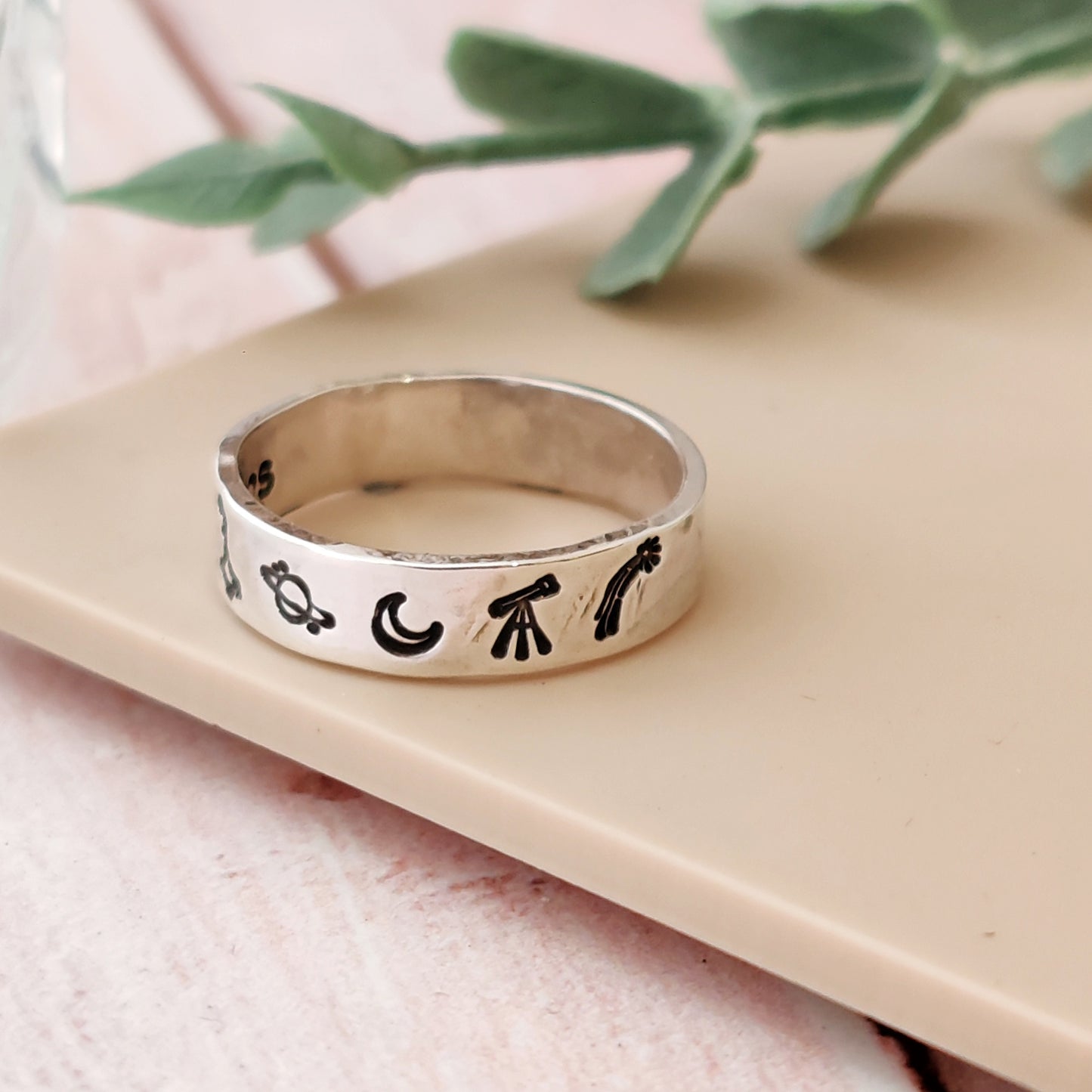Stargazer Silver Ring | Celestial Astronomy Band | North Star Big Dipper Moon Saturn Ring | Handmade Sterling Silver