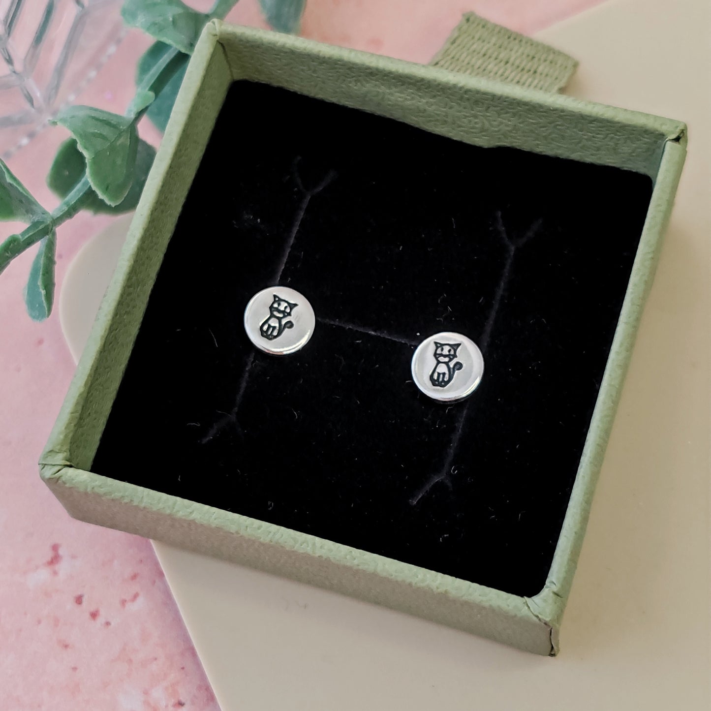 Cute Cat Silver Stud Earrings