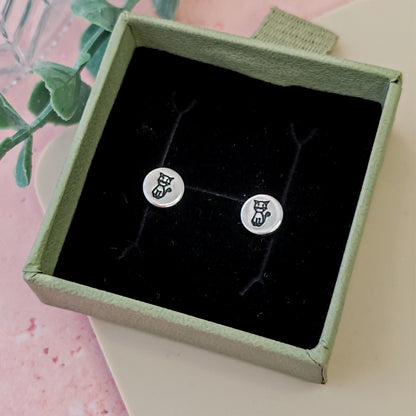 Cute Cat Silver Stud Earrings