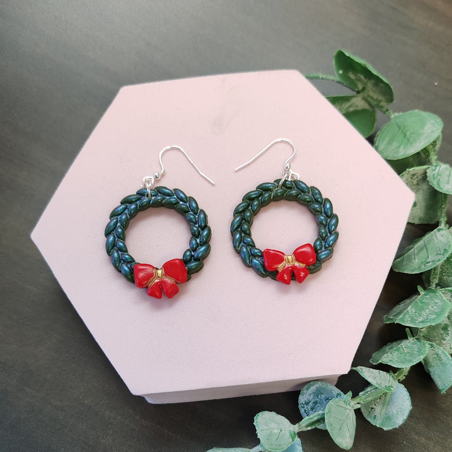 Large Christmas Wreath Dangle Earrings