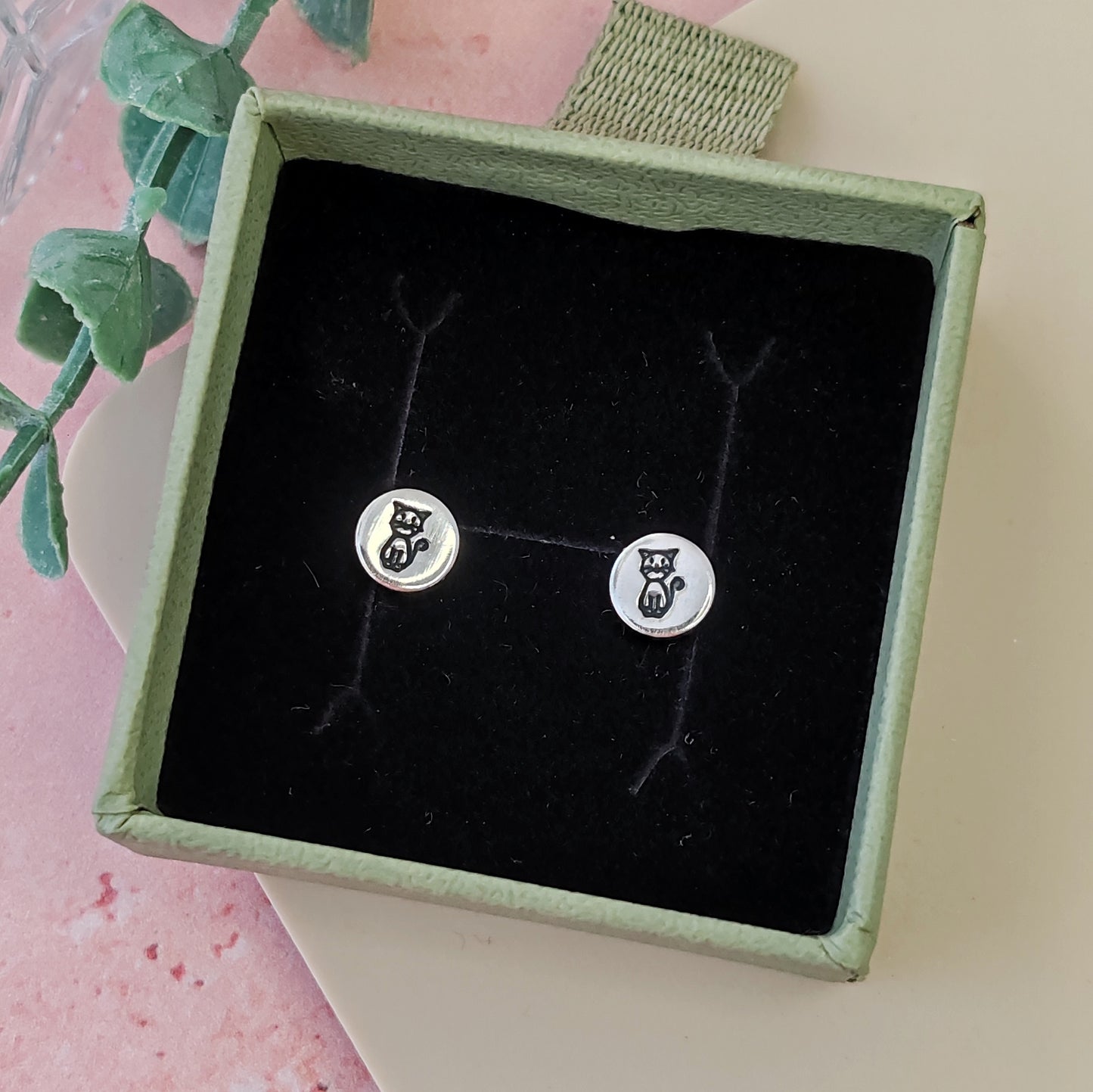 Cute Cat Silver Stud Earrings