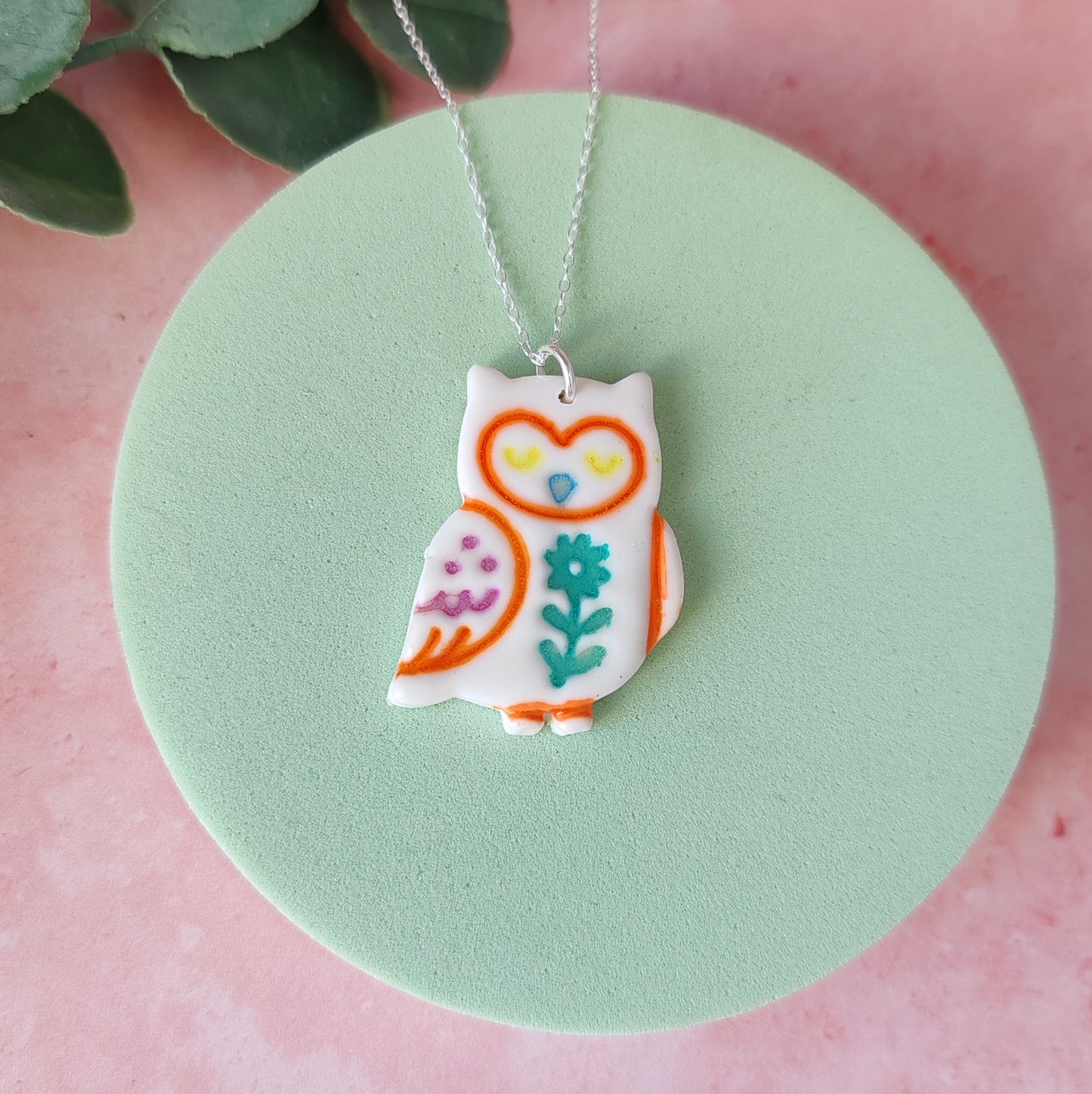 Handmade Polymer Clay Owl Necklace – Colourful Folk Art Pendant Jewellery