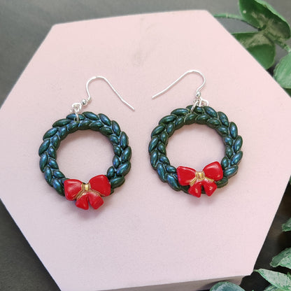 Large Christmas Wreath Dangle Earrings