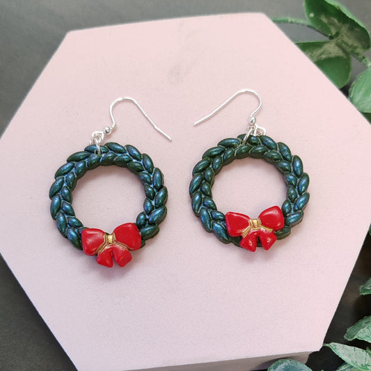 Large Christmas Wreath Dangle Earrings