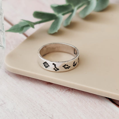 Stargazer Silver Ring | Celestial Astronomy Band | North Star Big Dipper Moon Saturn Ring | Handmade Sterling Silver