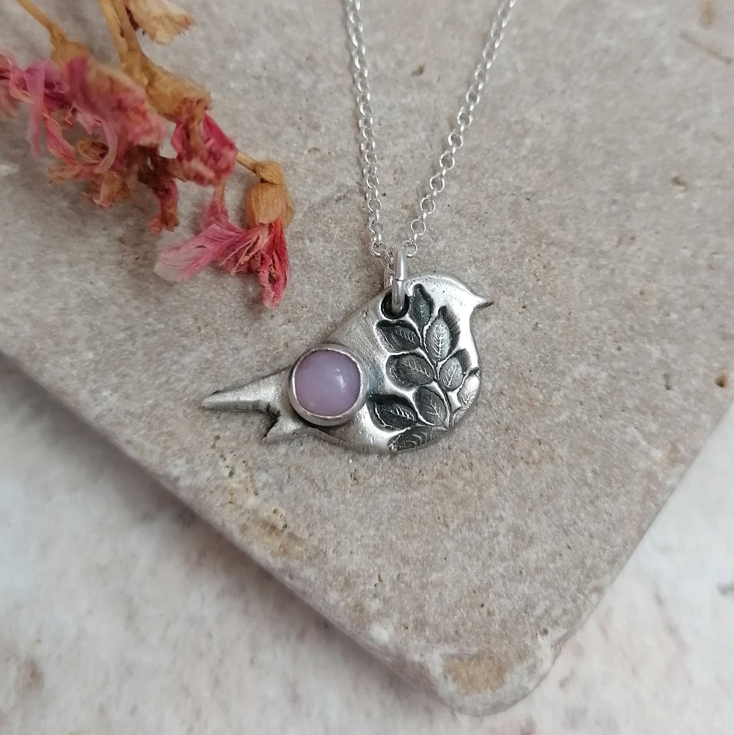 Bird And Pink Opal Necklace