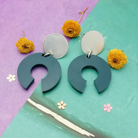 Contemporary Statement Round Arc Resin and Silver Earrings