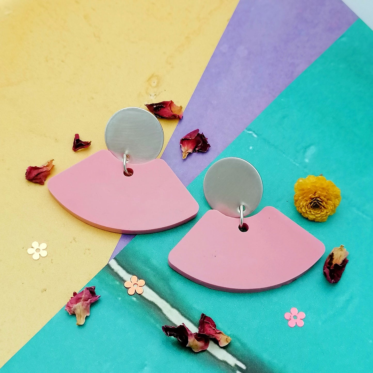 Contemporary Statement Fan Resin and Silver Earrings
