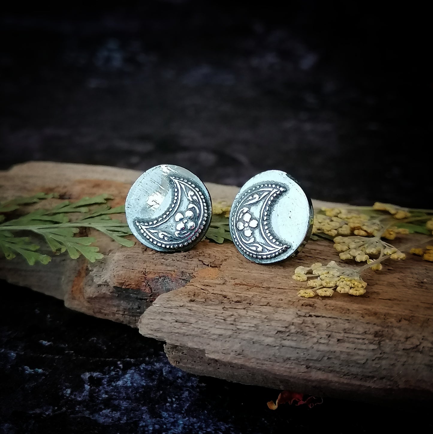 Floral Crescent Moon Oversized Stud Earrings