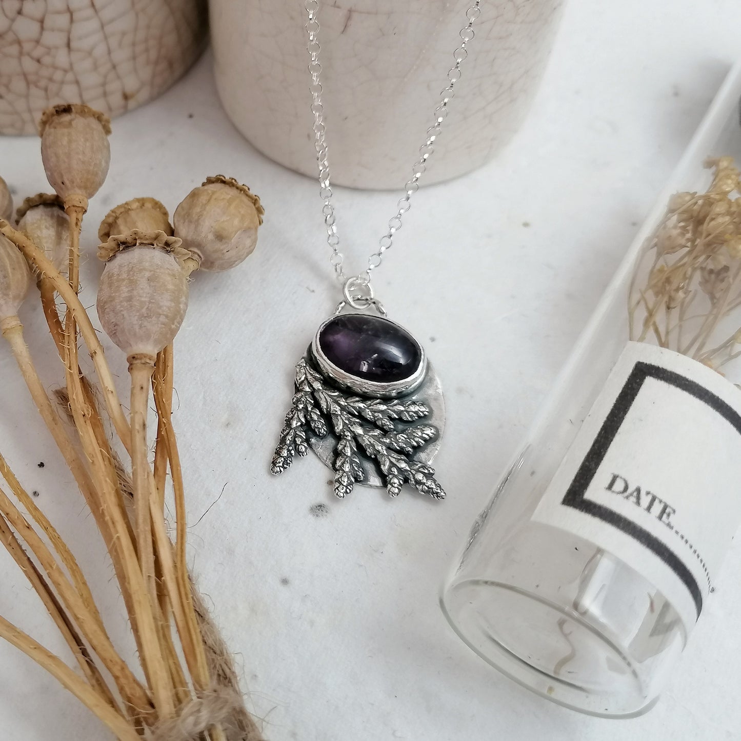 Amethyst and Conifer Necklace