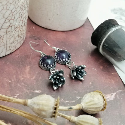 Amethyst and Succulent Earrings