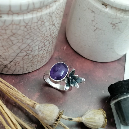 Amethyst and Succulent Ring size UK N US 6.5