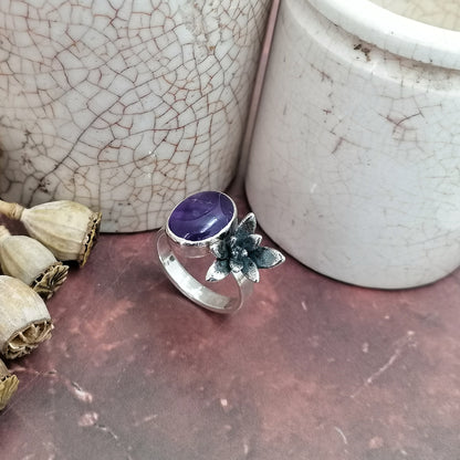 Amethyst and Succulent Ring size UK N US 6.5