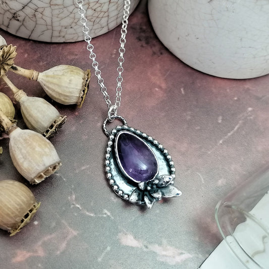 Amethyst and Succulent Shadowbox Necklace