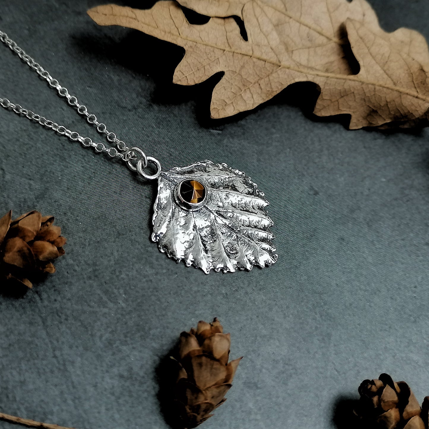 Beech Leaf With Tiger Eye Necklace