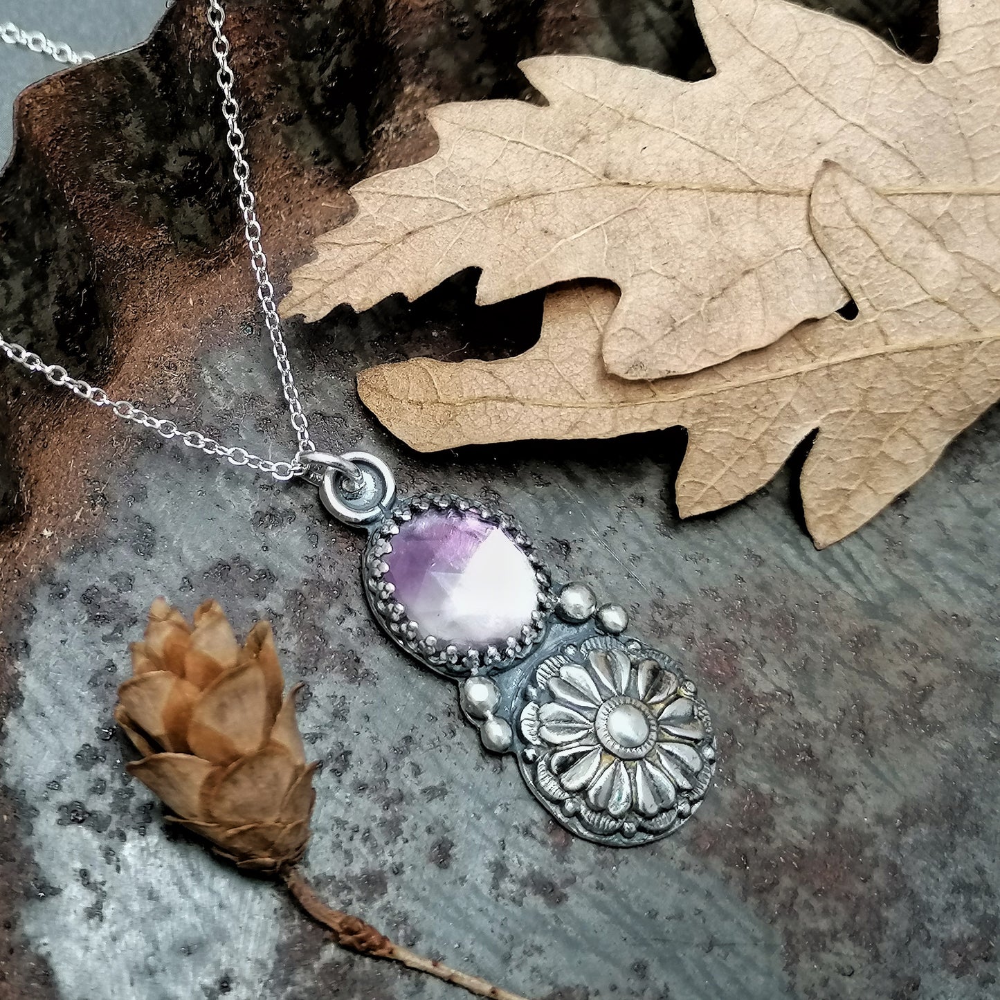 Fluorite And Flower Necklace