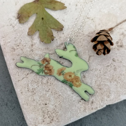 Floral Leaping Hare Necklace