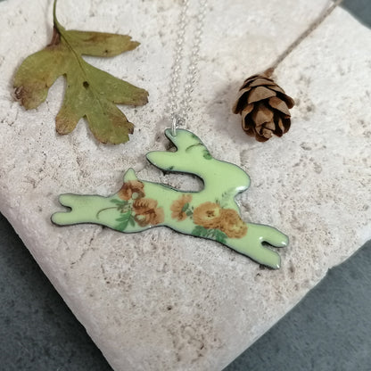 Floral Leaping Hare Necklace