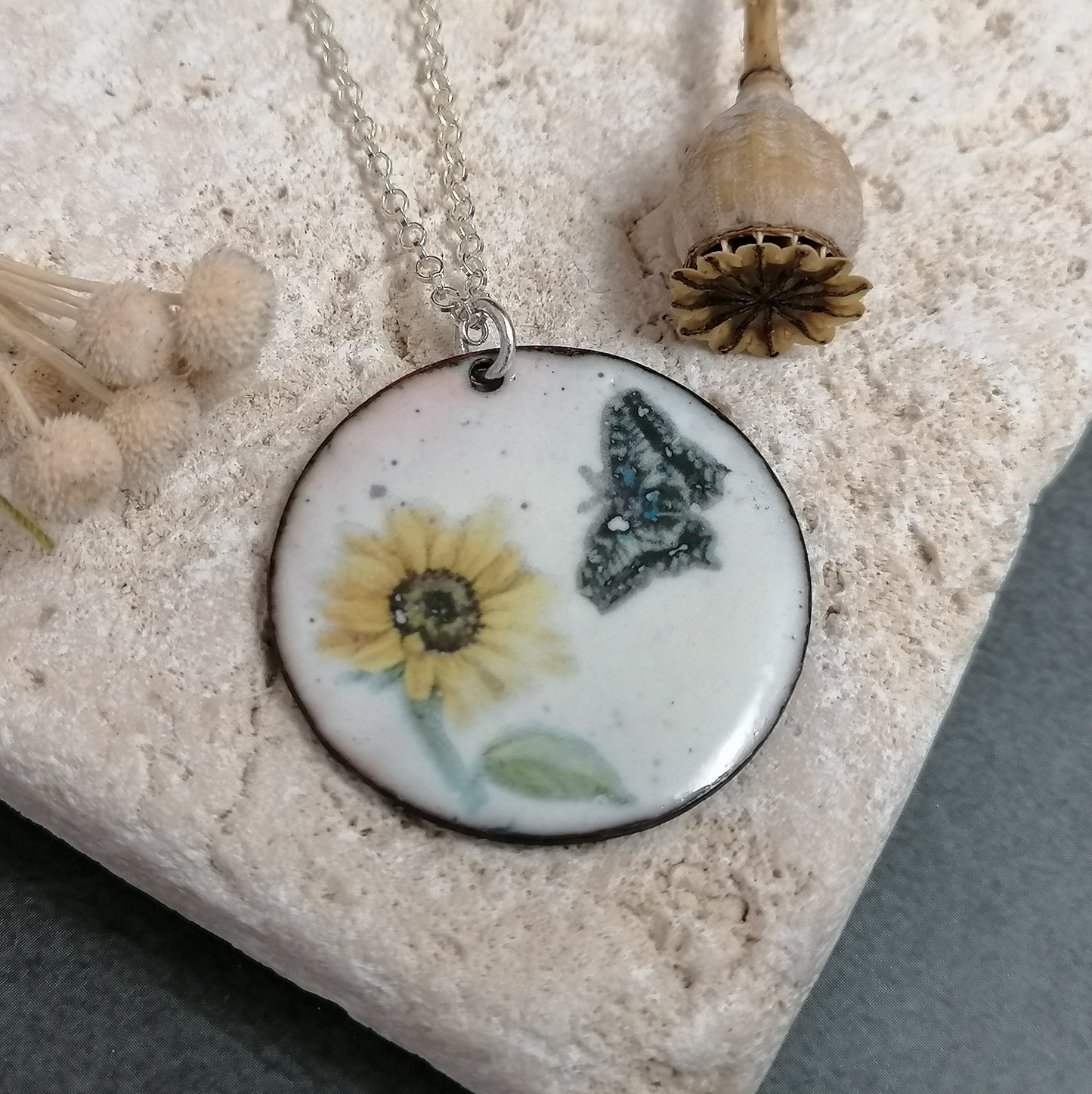 Sunflower And Butterfly Necklace