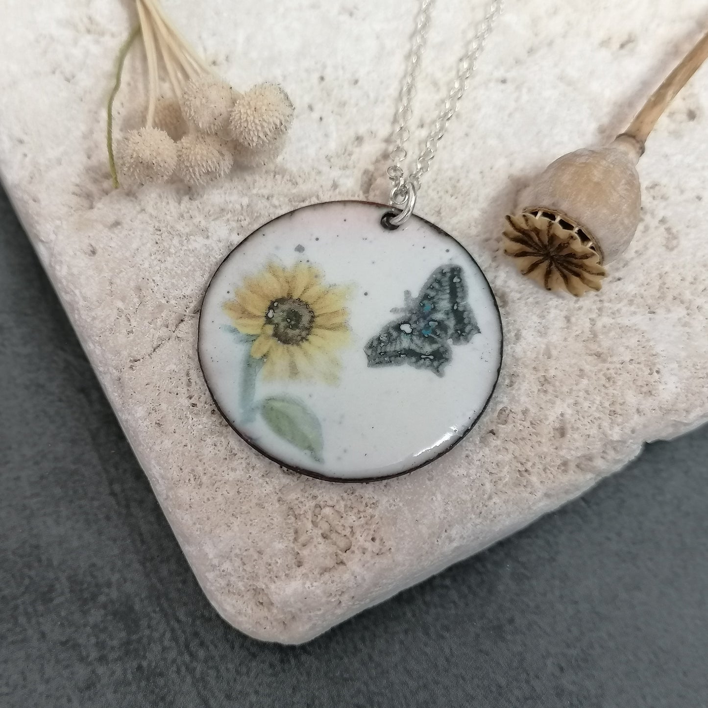 Sunflower And Butterfly Necklace