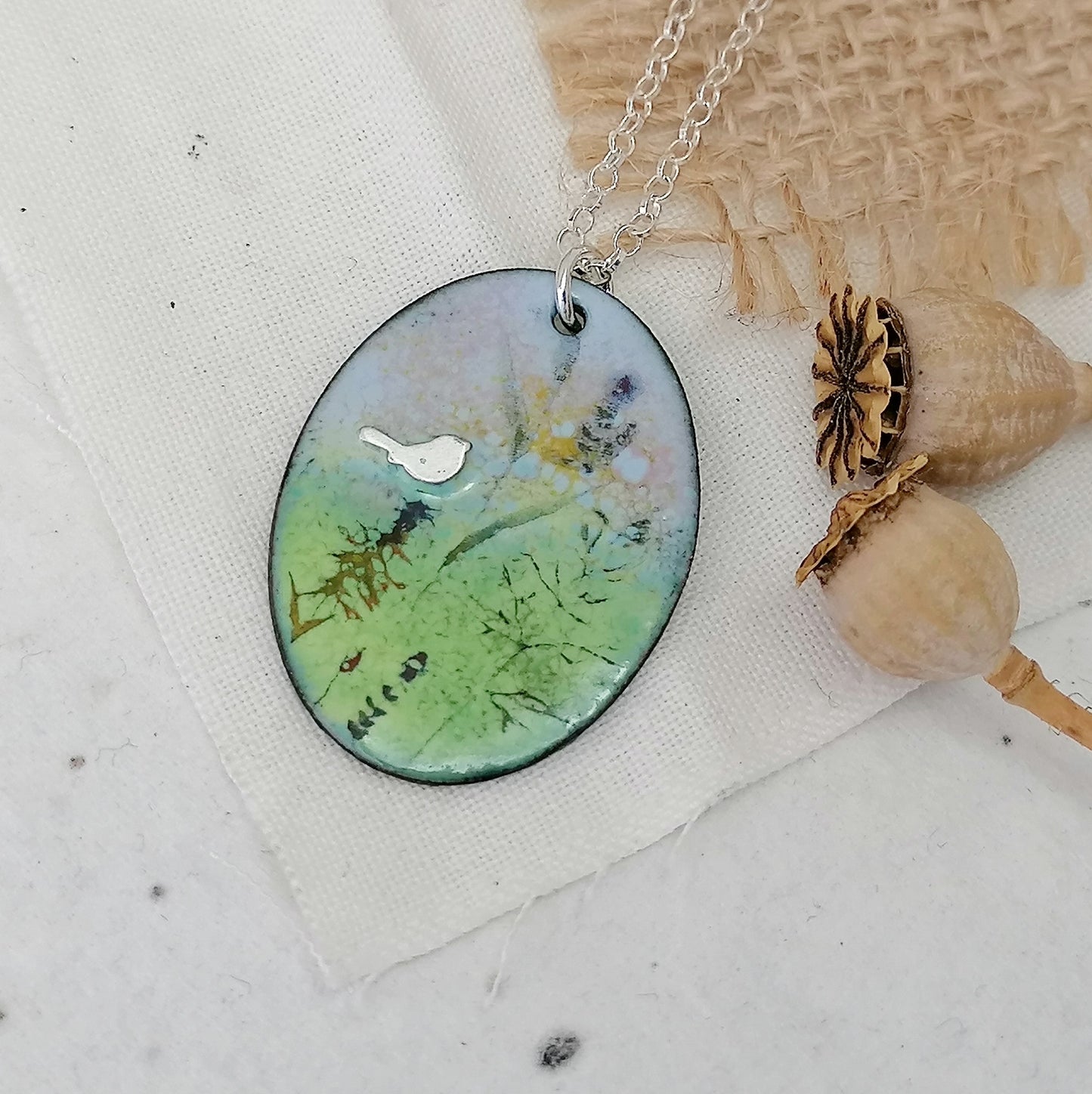 Among The Wildflowers Perching Bird Necklace