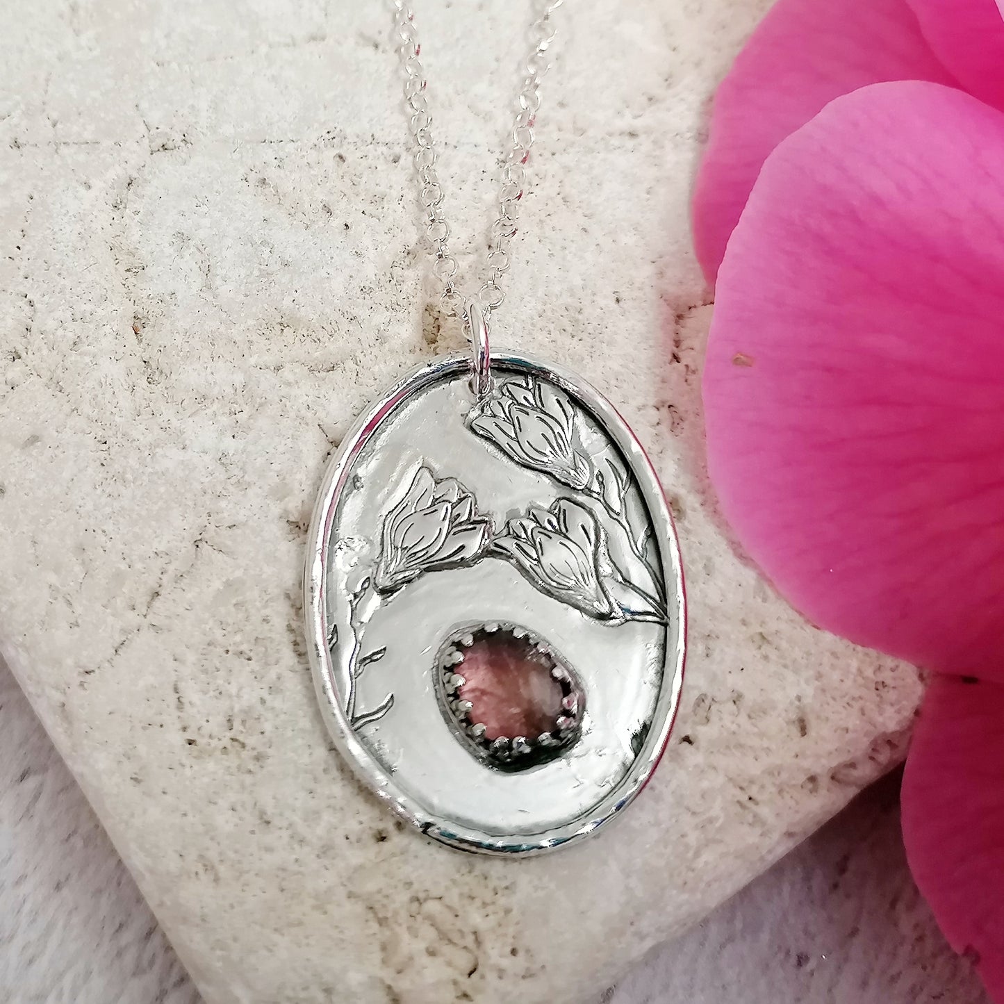 Magnolia Flowers and Tourmaline Necklace