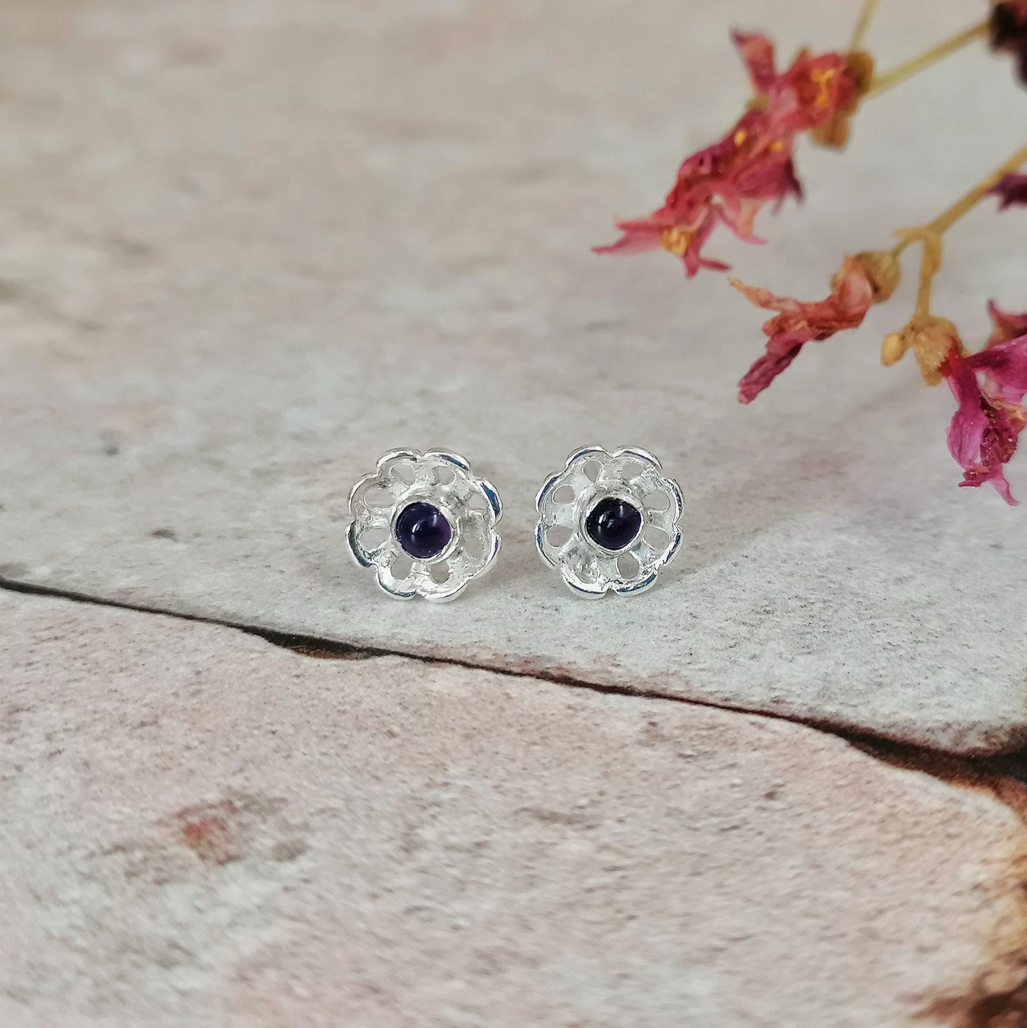 Amethyst Flower Stud Earrings