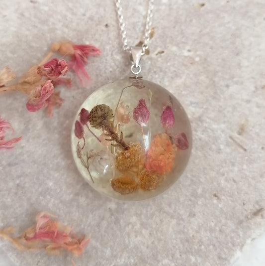 Domed Real Flower Necklace