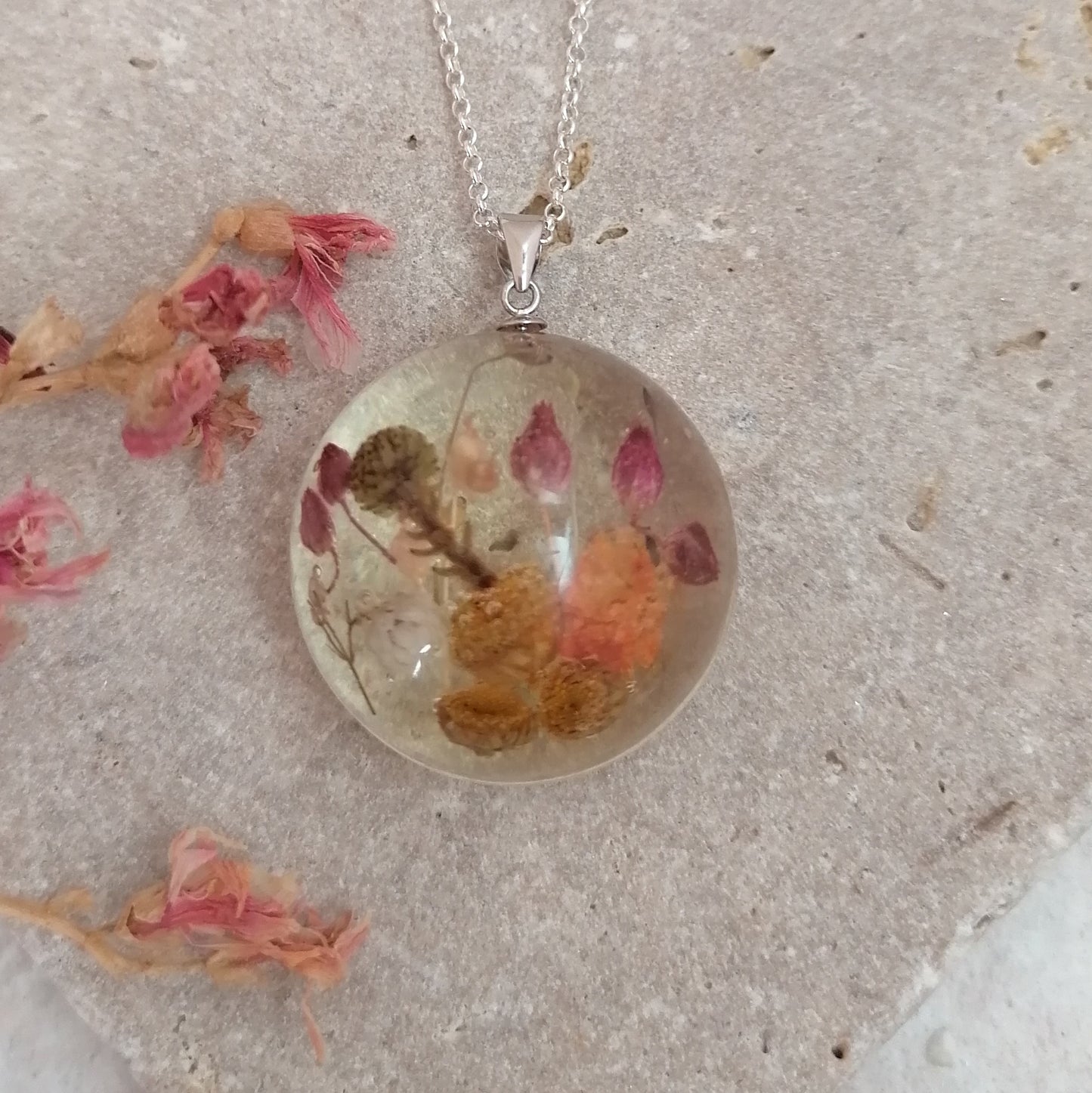 Domed Real Flower Necklace