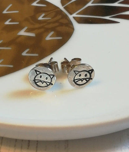 Cat Face Stud Earrings